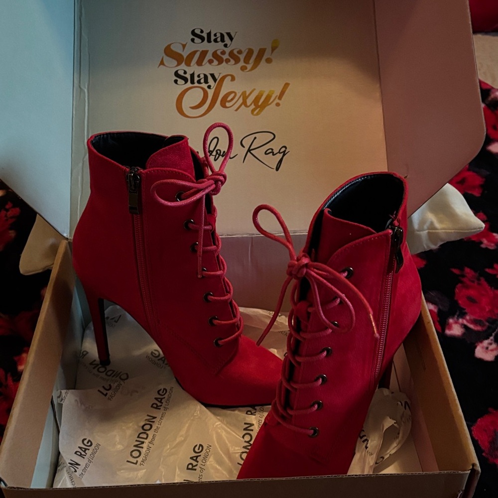 London Rag Women's Bold Red Heeled Boots